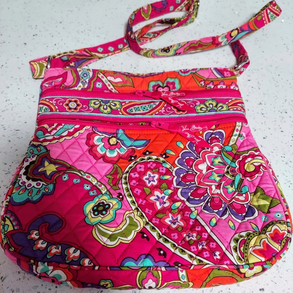 Vera Bradley Pink Paisley Double Zip Crossbody Bag